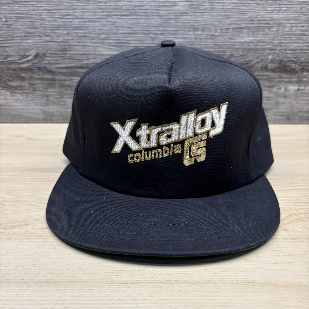 Vintage Xtralloy Columbia Hat Cap Snap Back Black Advertising Mens One Size 90s